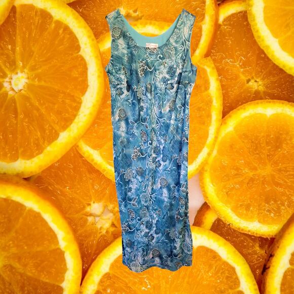 DressBarn 2 Piece Sleeveless‎ Dress with Sheer Top Teal and Brown Suit Size 16W - Picture 3 of 13